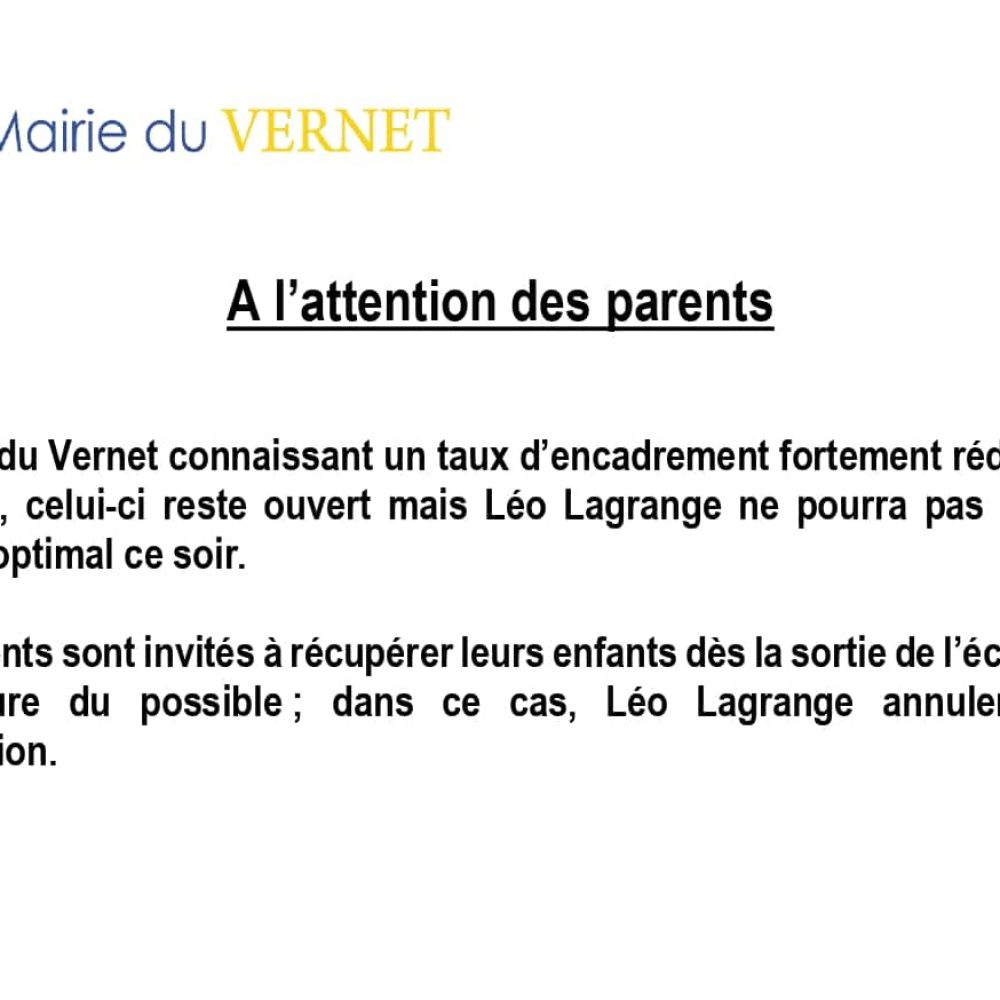 A L&rsquo;ATTENTION DES PARENTS